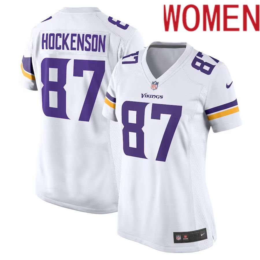 Women Minnesota Vikings #87 T.J. Hockenson Nike White Game Player NFL Jersey->women nfl jersey->Women Jersey